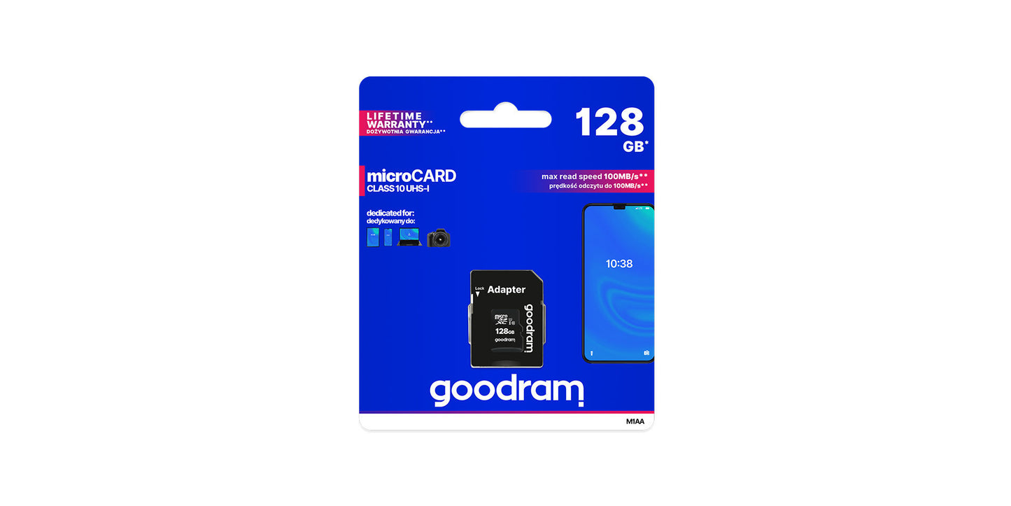 GOODRAM 128GB MICRO SDCARD class 10 UHS 1 + Adapter M1AA-1280R12