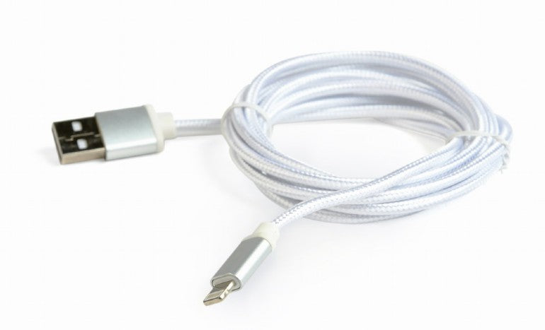 Gembird Cotton braided 8-pin cable with metal connectors 1.8m silver iphone cable